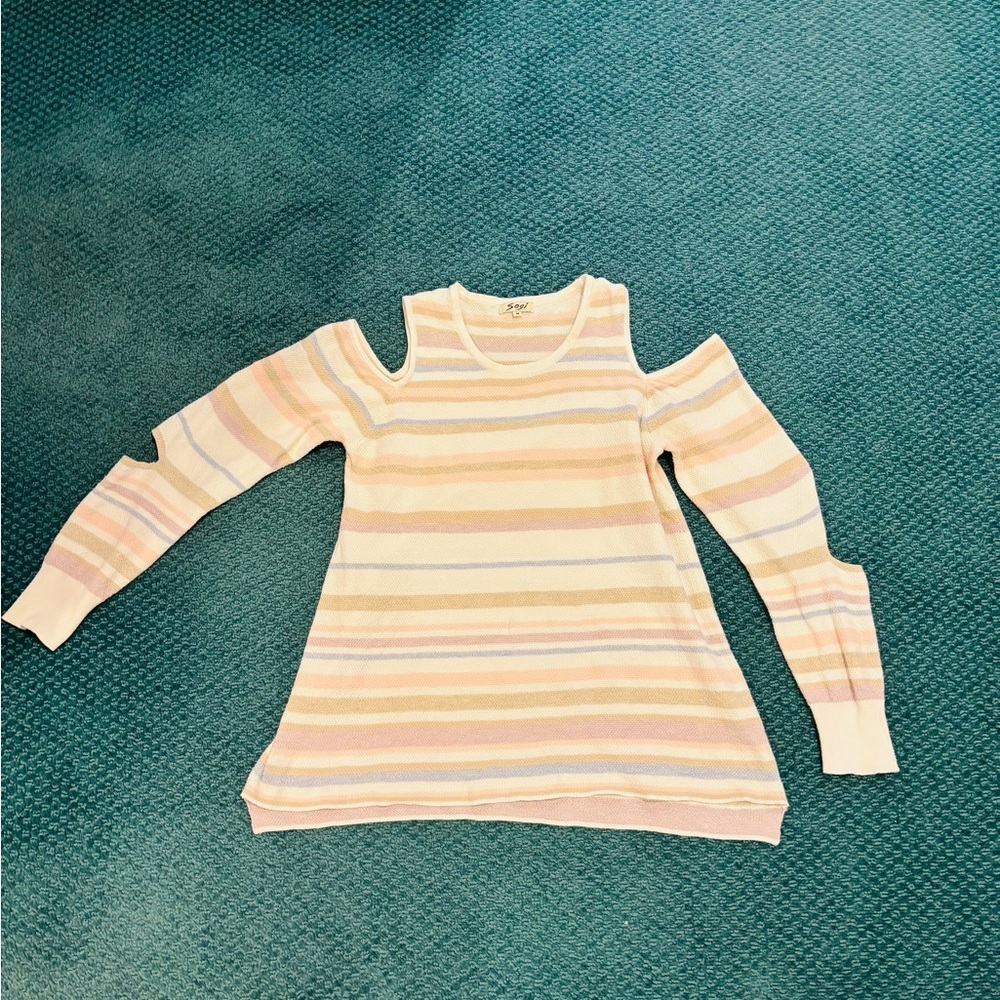 SOGI Striped Cold Shoulder Sweater, Size Medium